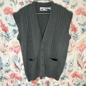 Vintage High Sierra Gray Ribbed Knit Cardigan Sweater Vest